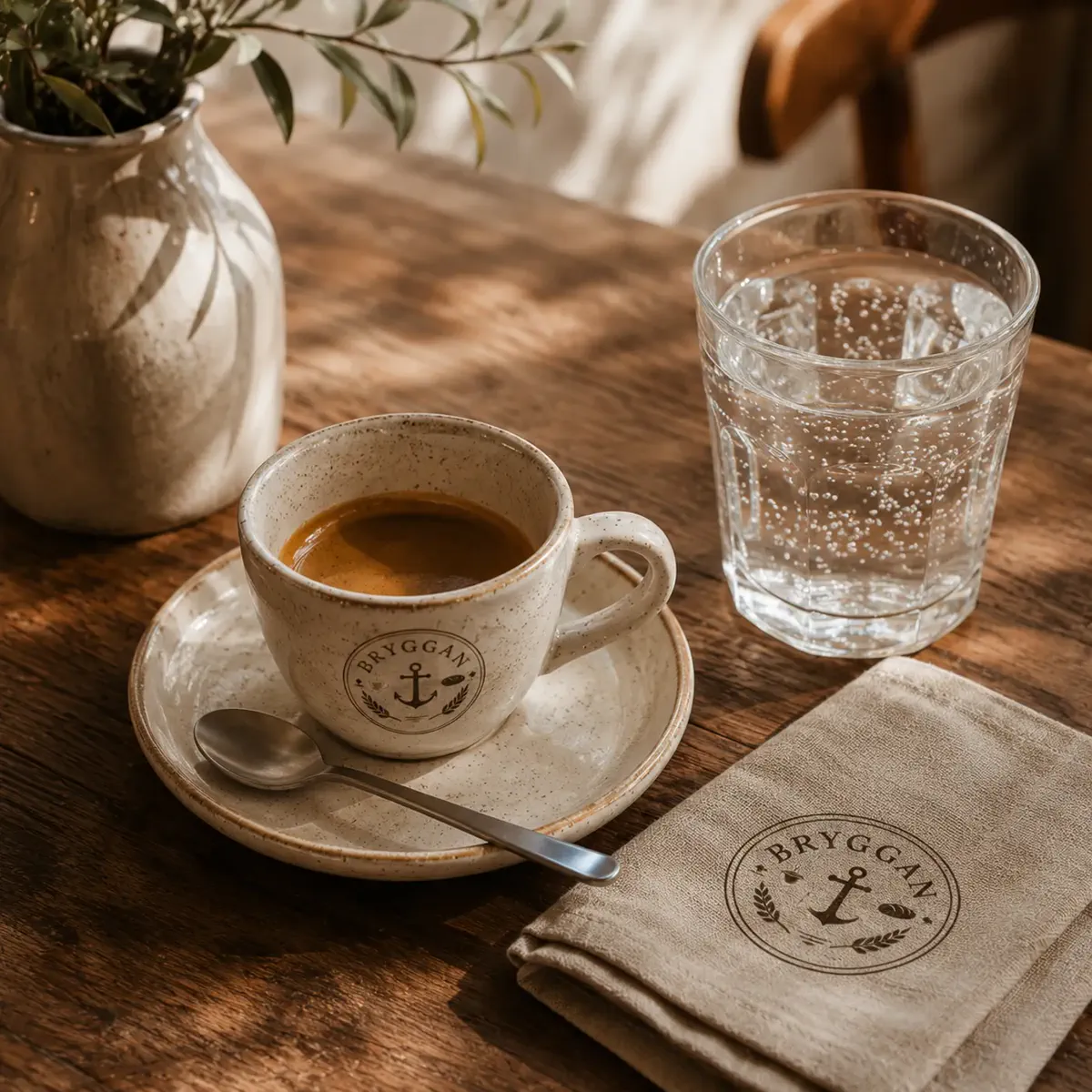 Espresso på träbord