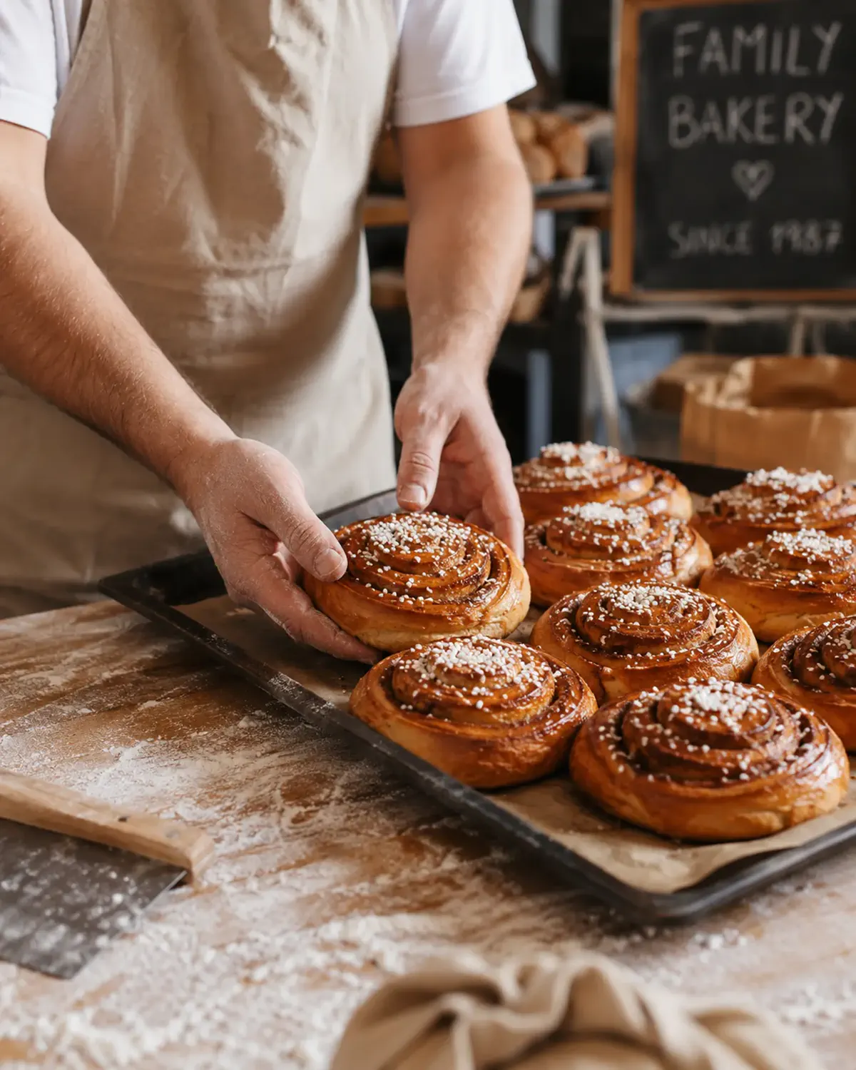 Bagare som förbereder bullar